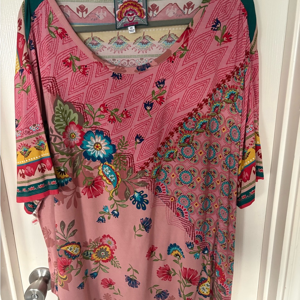 JOHNNY WAS “Janie” Paisley Floral boat neck long tee~ Size 2X - Picture 6 of 6